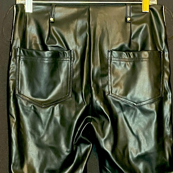 Black Pleather Lace Up Pants w/White Varsity Stripes - Picture 5 of 6